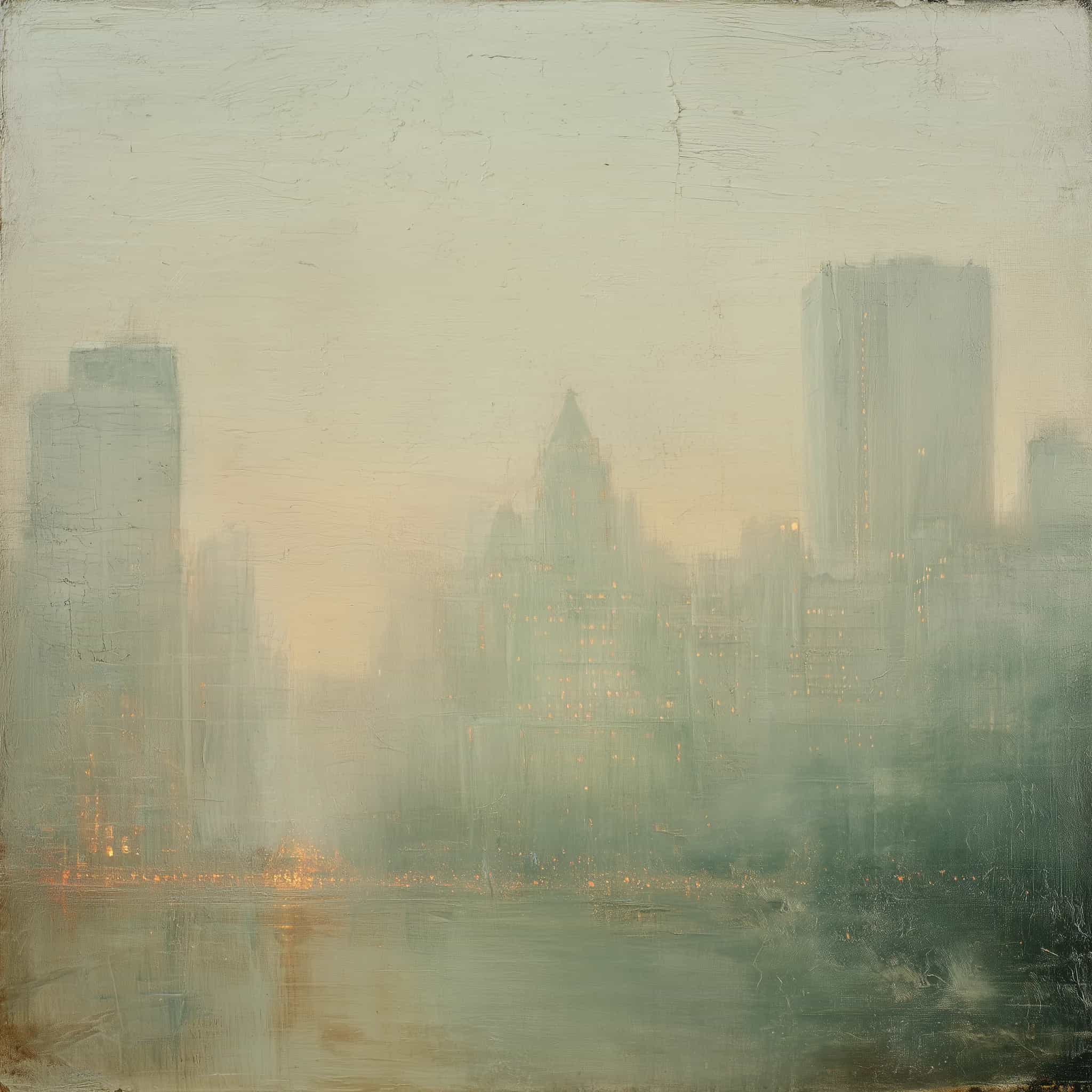 City skyline in fog